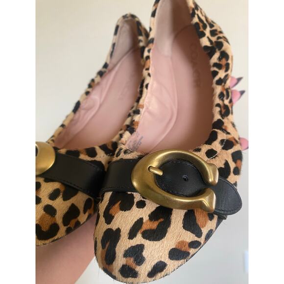 Coach Stanton Signature Buckle Calf Hair Ballet Flats Size 6 Leopard Print Gold - Picture 8 of 8